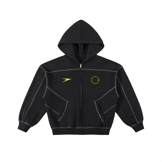 CANNING Contrast Stitched Boxy Fleece Zip Hoodie