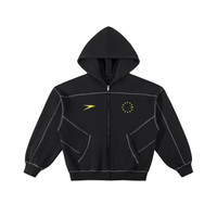CANNING Contrast Stitched Boxy Fleece Zip Hoodie
