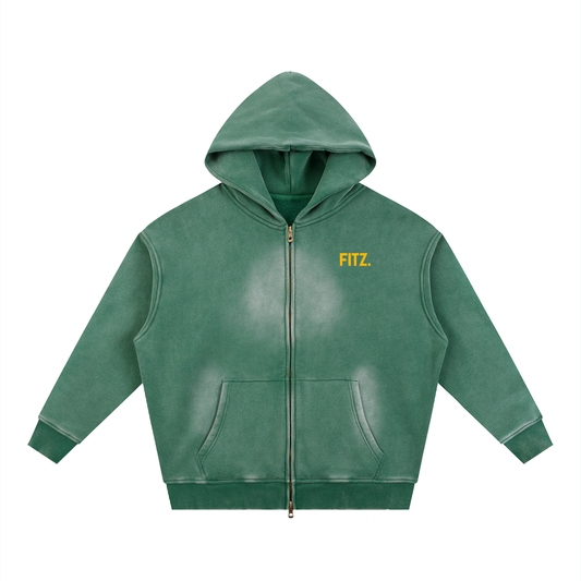 Sunfade Two-way Zipper Boxy Fleece Hoodie