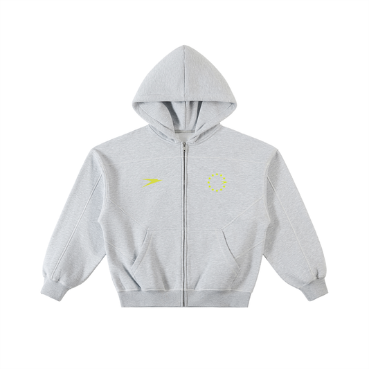 CANNING Contrast Stitched Boxy Fleece Zip Hoodie