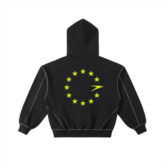 CANNING Contrast Stitched Boxy Fleece Zip Hoodie